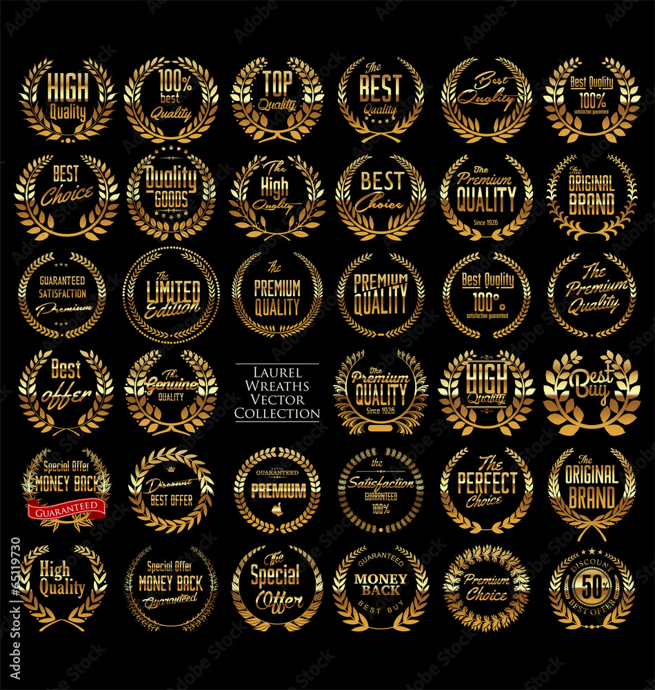 Premium quality golden laurel wreath, set Premium quality golden laurel wreath, set