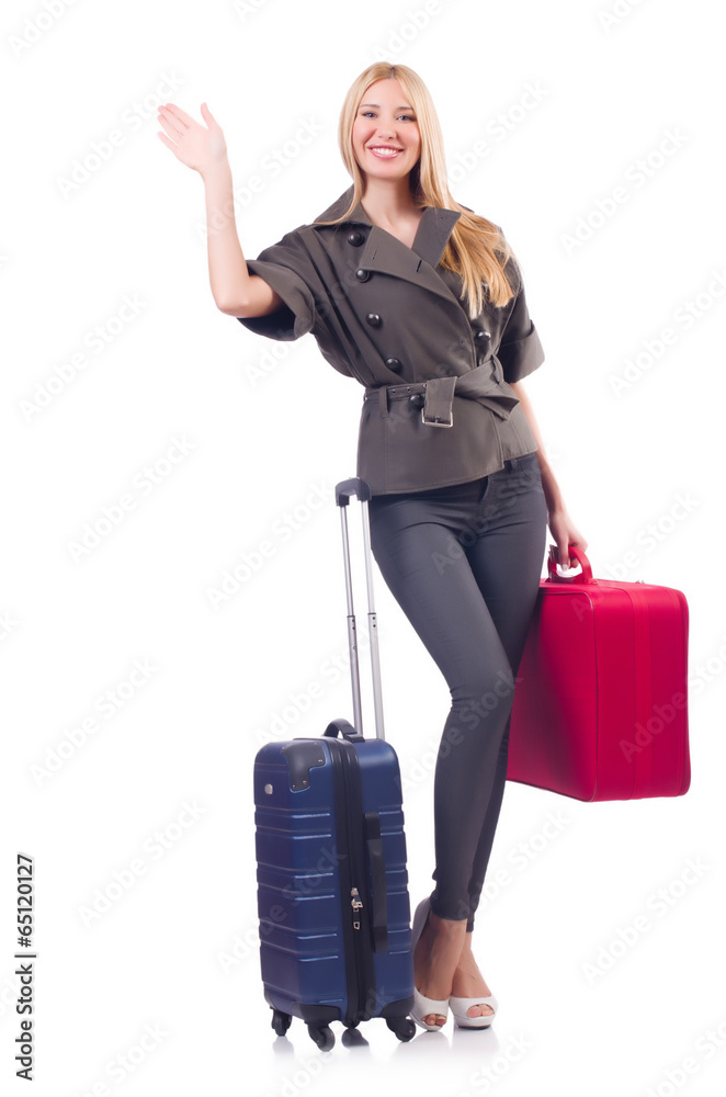 Woman ready for summer holiday isolated on white Woman ready for summer holiday isolated on white