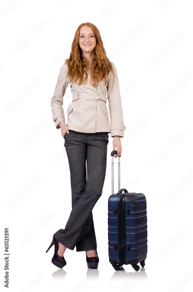 Travel vacation concept with luggage on white Travel vacation concept with luggage on white