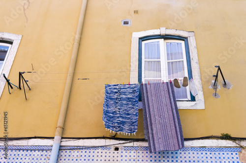 Facade of a tiled house in Lisbon downtown, Portugal