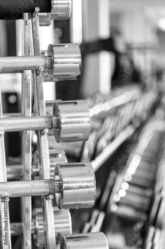 iron dumbbells in two rows