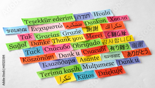 Thank You Word Cloud printed on colorful paper different langua