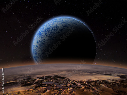 Fototapeta Naklejka Na Ścianę i Meble -  Alien planet with a close moon in orbit