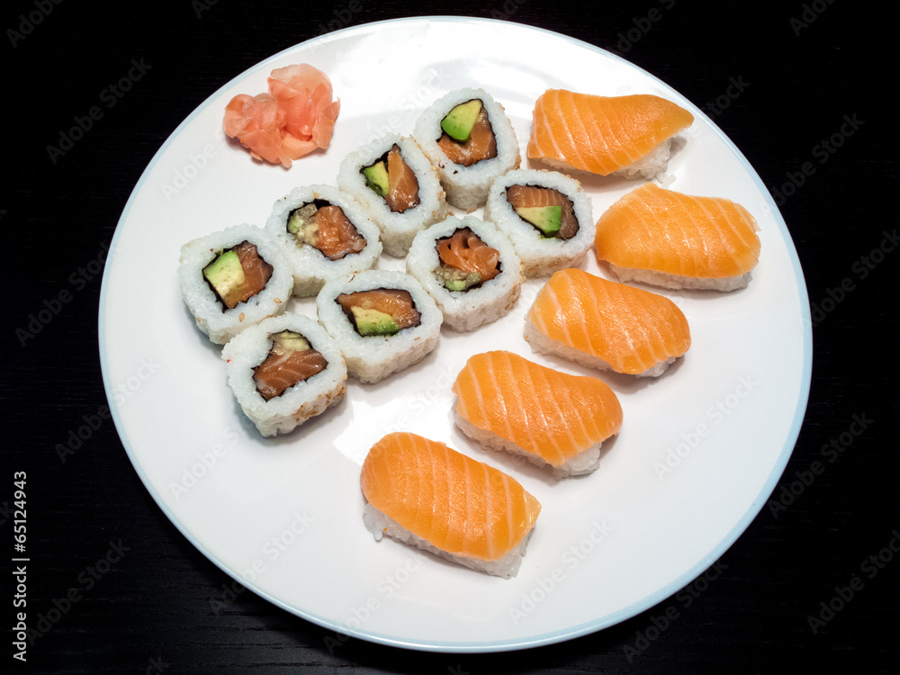 Assorted sushi served in a plate Assorted sushi served in a plate