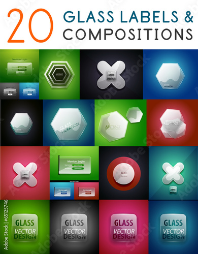 Mega set of vector glass labels and compositions