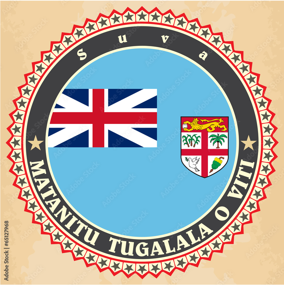 Fototapeta premium Vintage label cards of Fiji flag.