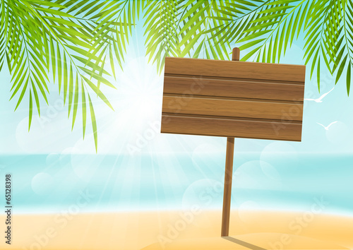 Summer beach background with signboard