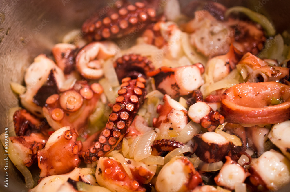 Octopus dish during preparation Octopus dish during preparation