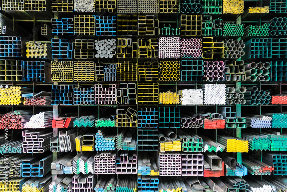 Steel Pipes bunch on the rack in warehouse Steel Pipes bunch on the rack in warehouse