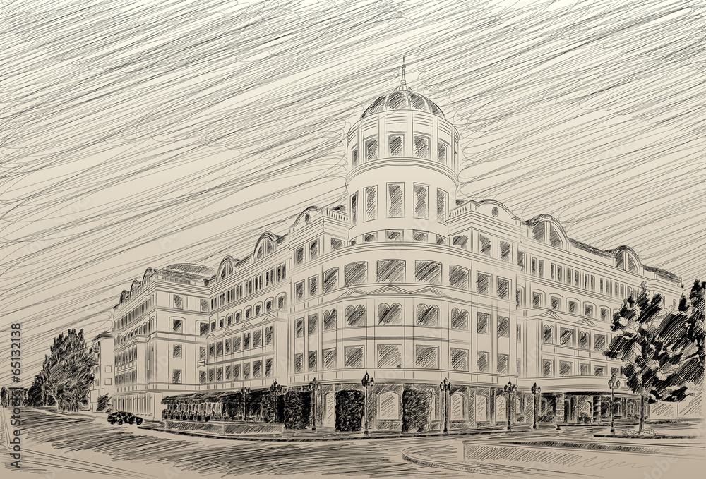 Donetsk Donbass Palace hotel drawing pencil