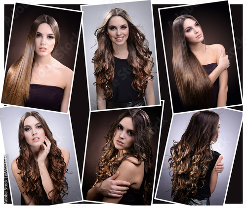 Fashion hairstyle collage. ...