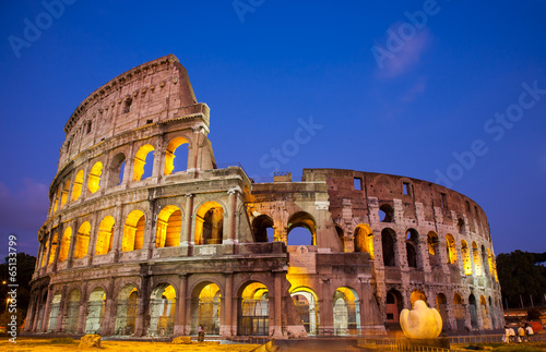 The Coliseum at night in Rome, Italy