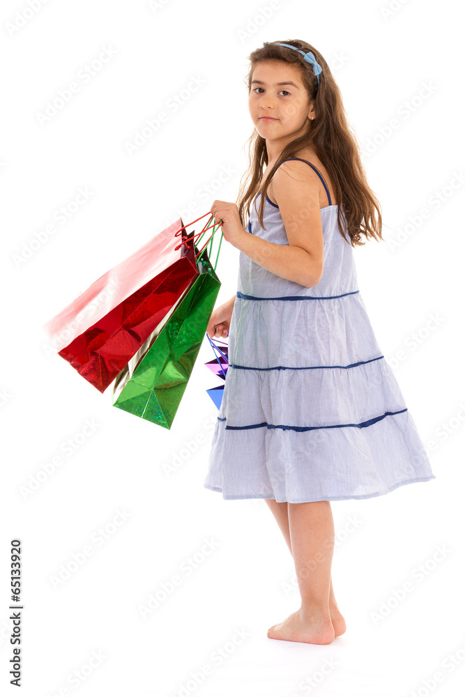little girl with packages