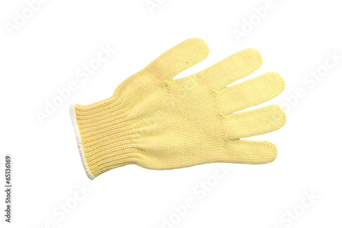 Yellow glove of isolated on white.