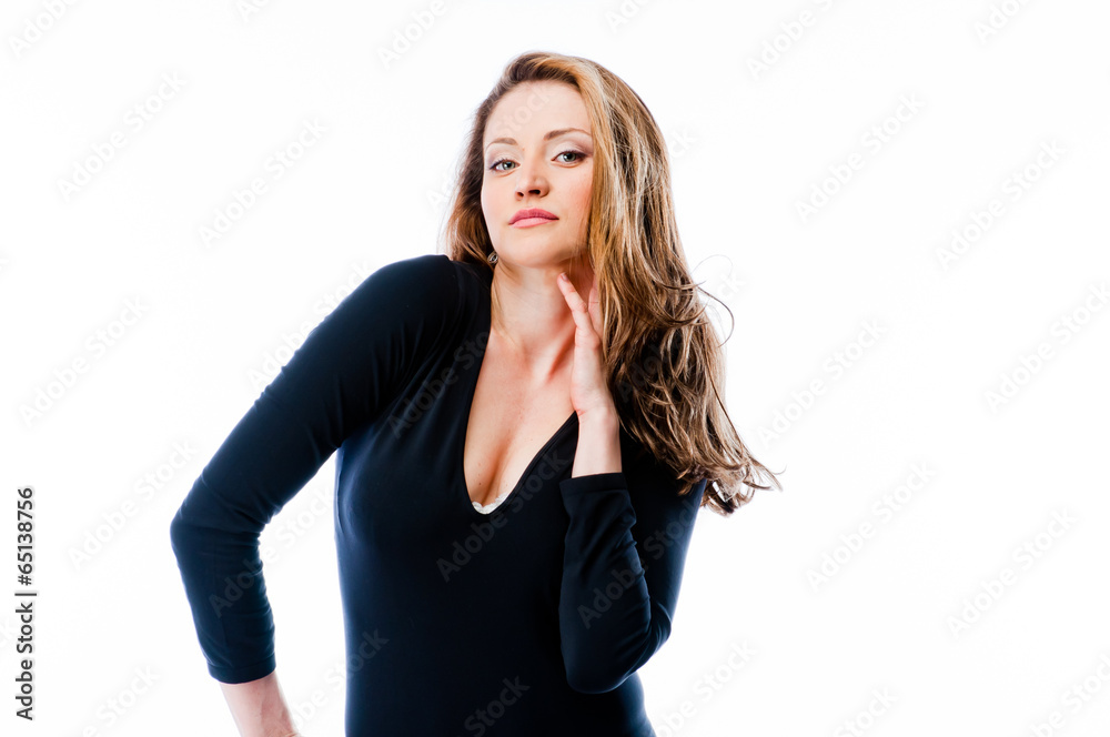 young beautiful woman in a black swimsuit