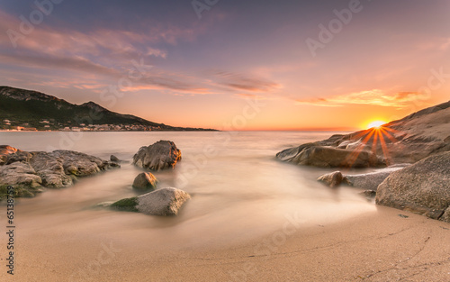 Sunset over Algajola beach in Corsica