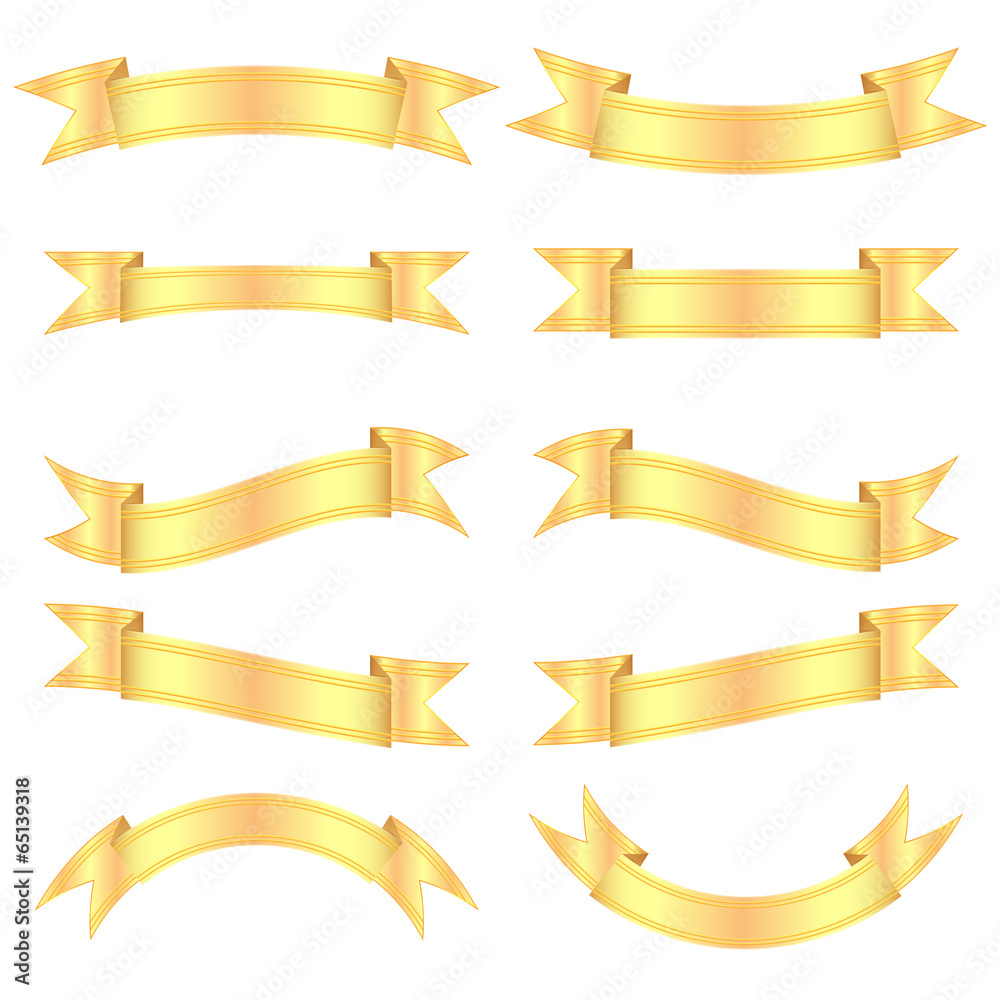 Set gold banners isolated on white background