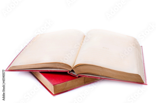 Red book on white background