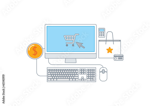 Simple line illustration of a modern shopping concept set
