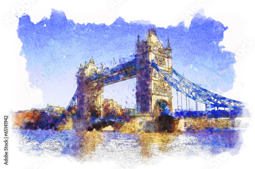 water colored picture of Tower Bridge in London #65141942