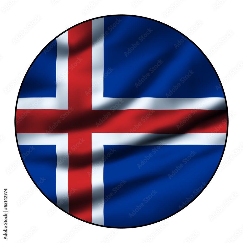 Fototapeta premium Illustration of a waving flag in a round circle - Iceland