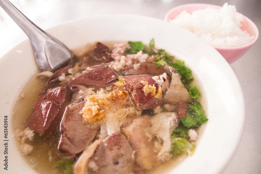 Pork blood soup in the bowl Pork blood soup in the bowl