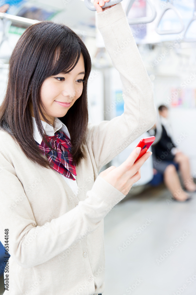 japanese high school student in the train