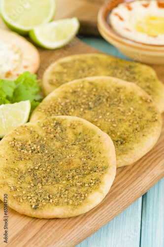 Zaatar & Cheese Manakish - Arabic flatbreads. photo