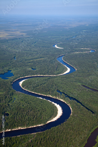 Top view of forest river