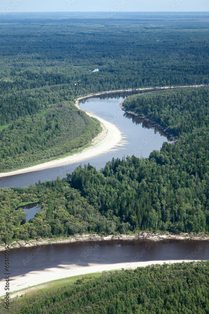 Top view of the forest river