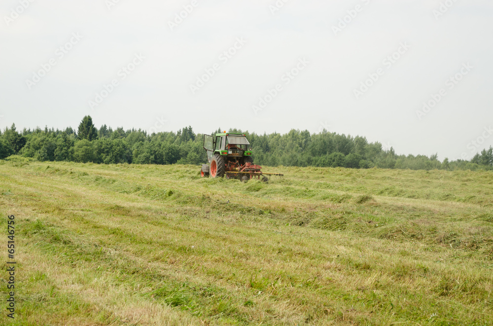 Fototapeta premium field work equipment tractor hay shaker work