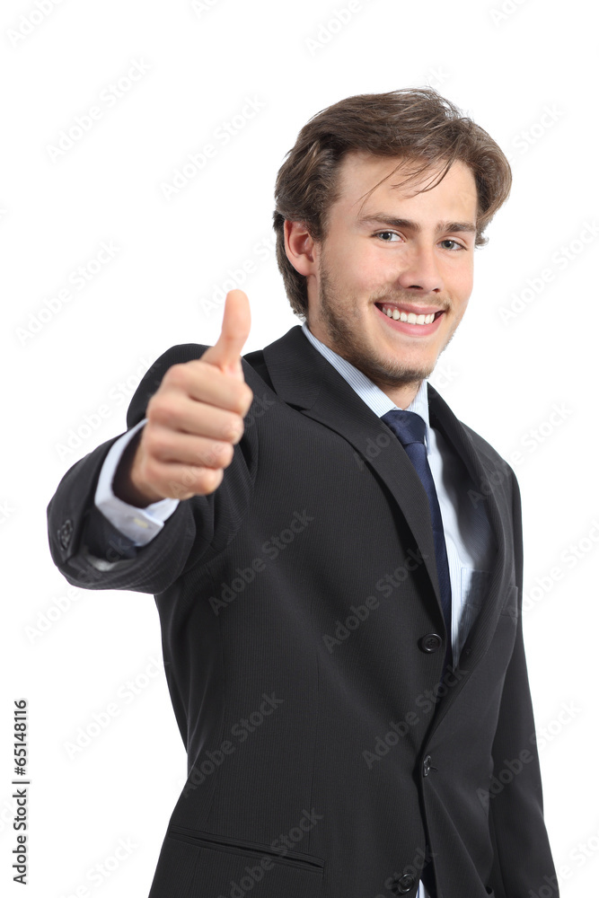 Young business man gesturing thumb up Young business man gesturing thumb up