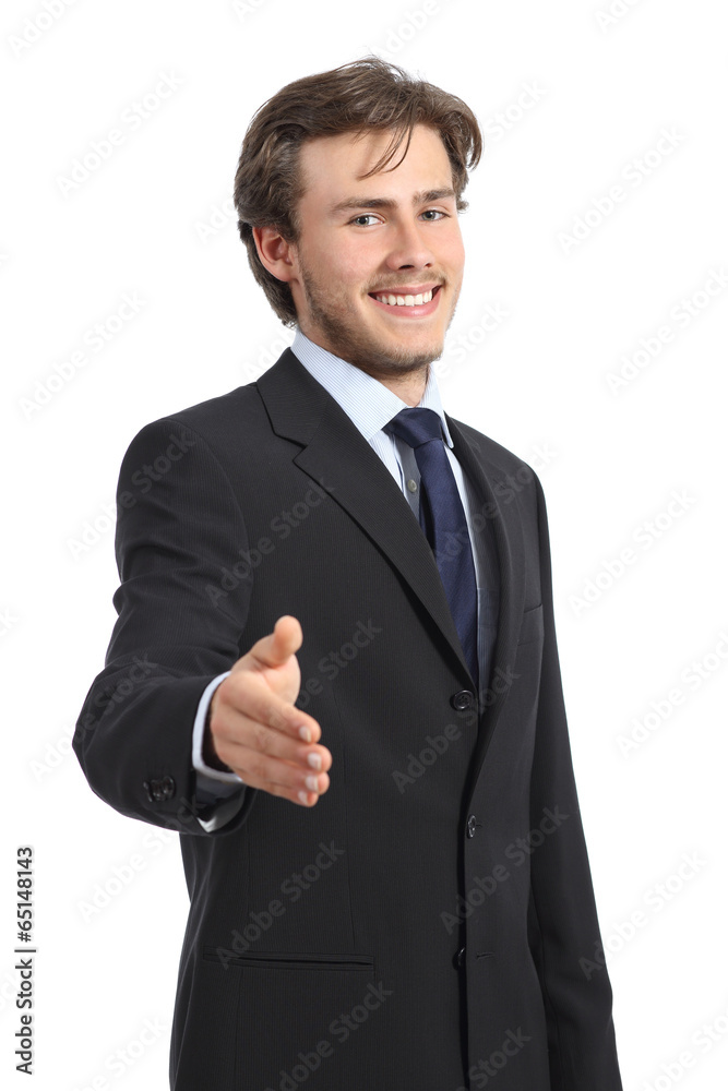 Young happy business man ready to handshake Young happy business man ready to handshake
