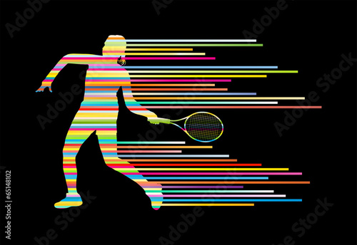 Tennis player abstract vector background concept made of stripes