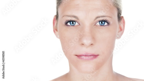 Beautiful woman aging process portrait. Female model photo