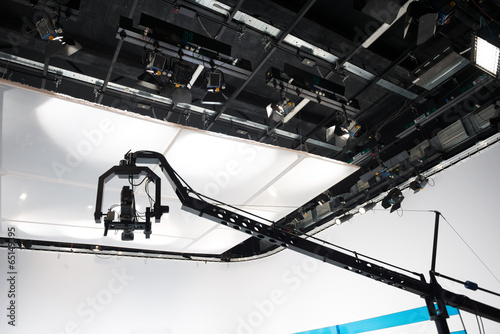 Television studio with jib camera and lights