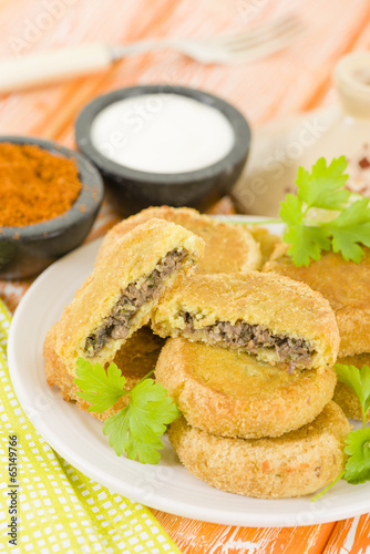Canvas Print Batata Chap - Middle Eastern potato croquette filled with lamb