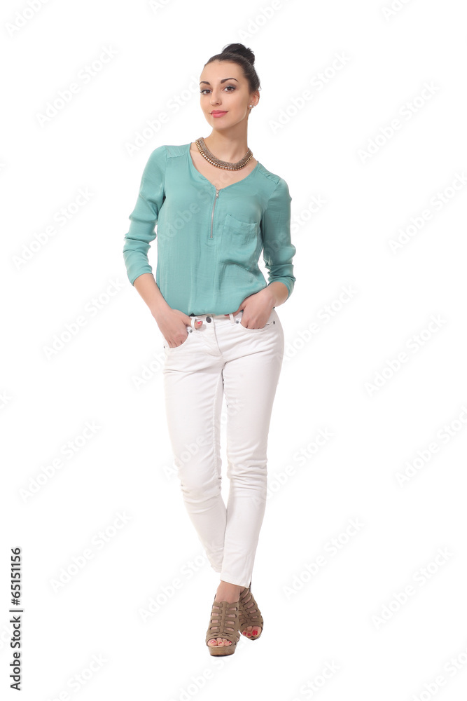 Beautiful sexy girl posing on a white background Beautiful sexy girl posing on a white background