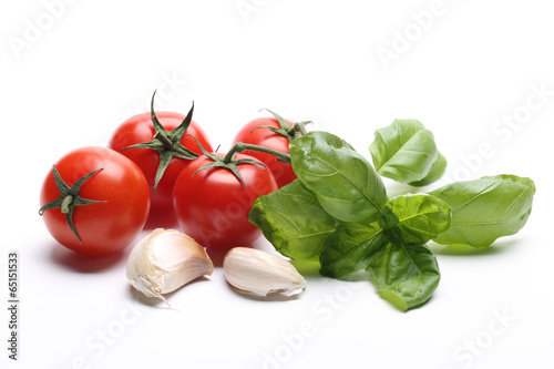 Tomato and basil leaves