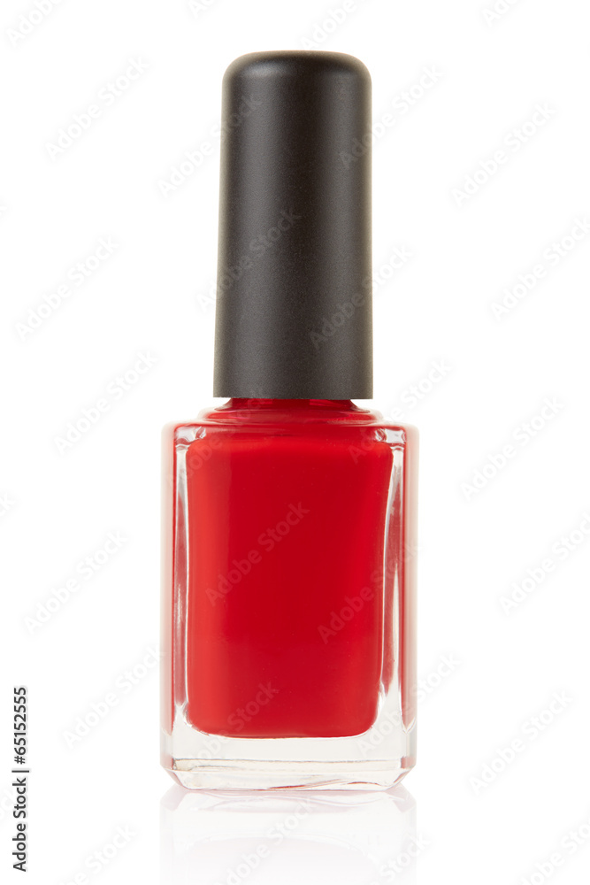 Red nail polish bottle on white, clipping path Red nail polish bottle on white, clipping path
