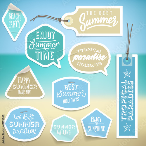 Summer holiday vacation stickers and labels