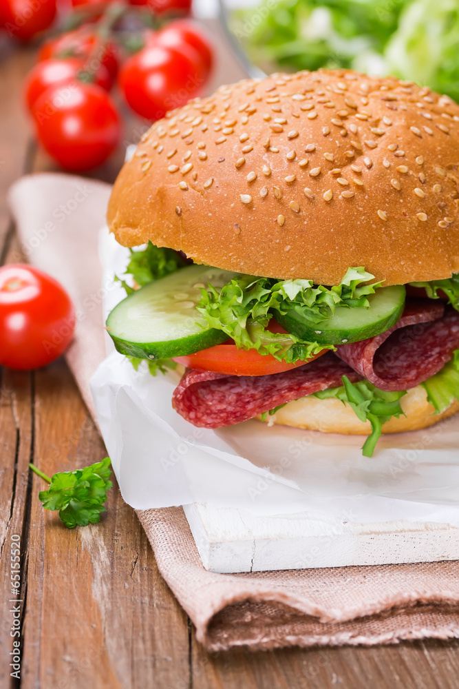 Sandwich with ham and vegetables Sandwich with ham and vegetables