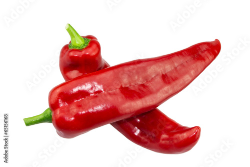 Fresh vegetables. Two Red Ramiro Peppers on a white background