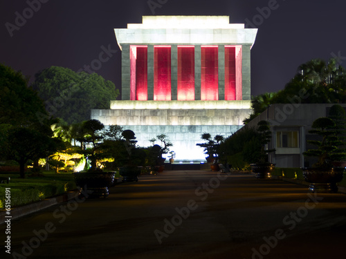 Ho Chi Minh Mausoleum in Hanoi at Night Side View. photo