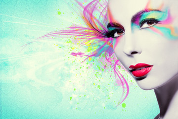 Beautiful woman, Artwork with ink in grunge style