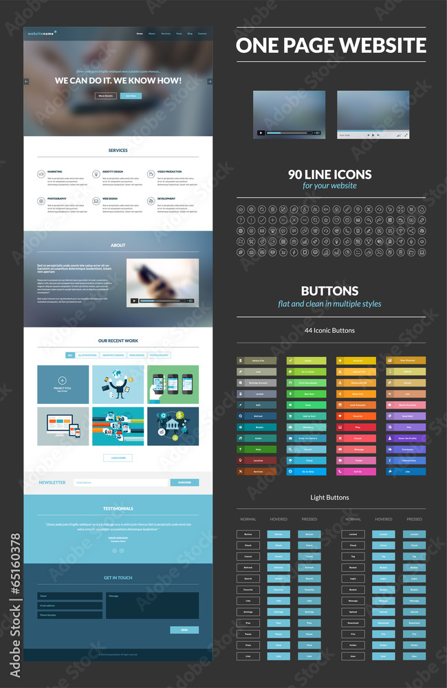 One page website design template, set of elements for web design One page website design template, set of elements for web design