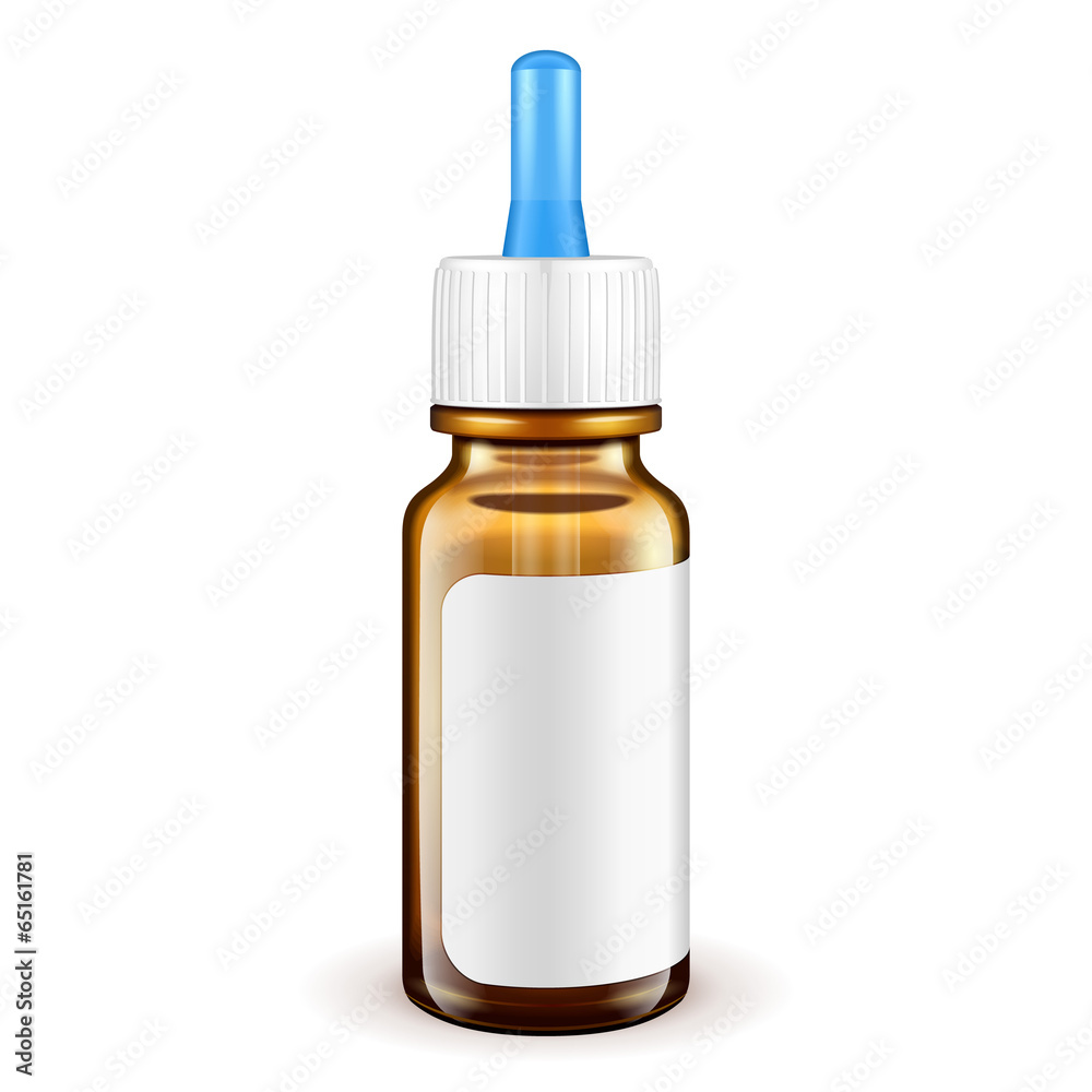 Fototapeta premium Medical Glass Brown Bottle With White Label