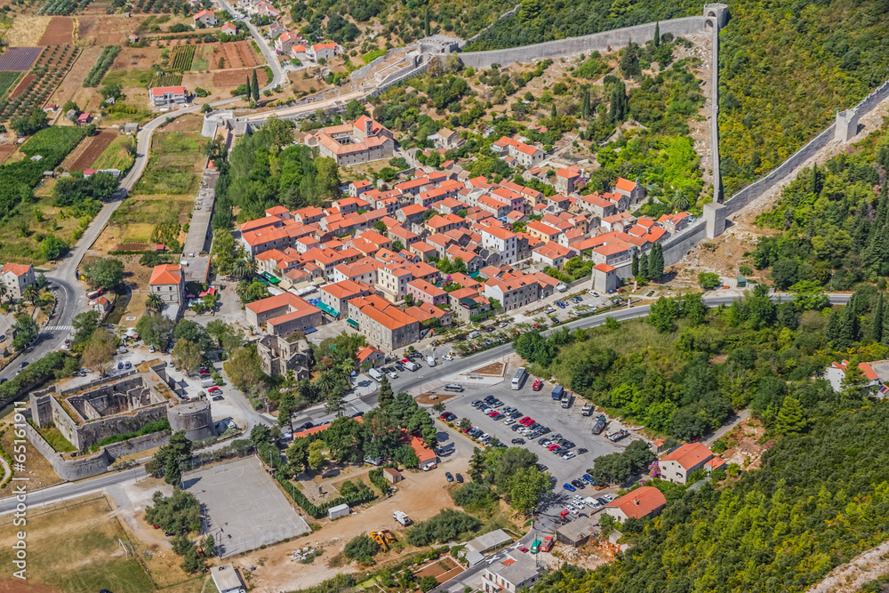 Ston aerial with city walls, Croatia