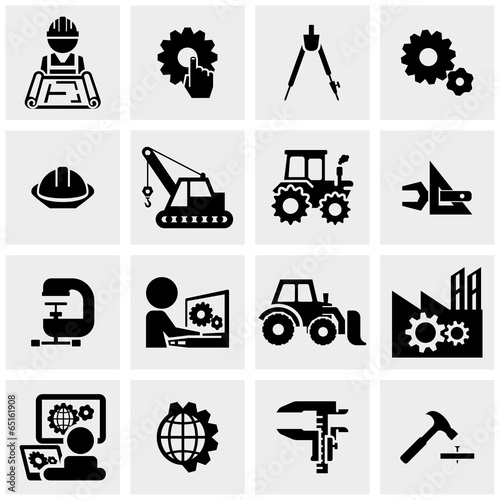 Engineering vector icons set on gray