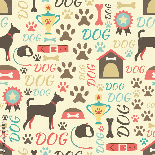 Retro seamless vector pattern of dog icons. Endless texture can